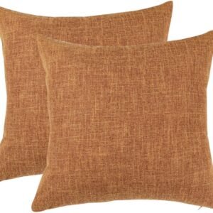Pack of 2 Linen Throw Pillow Covers, Blank Cotton Lined Linen Cushion Cover,Decorative Square Throw Pillowcases for Couch Sofa Bed,18" x 18", Orange