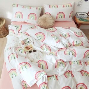 Children Cartoon Rainbow Duvet Cover Set Cotton 100 3 Piece Twin Toddler Bedding Sets for Girls Kids Quilt Cover, Twin