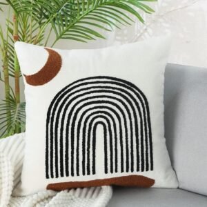 Modern Boho Throw Pillows 18x18 Inches,Soft Woven Tufted Pillow Covers Square,Abstract Moon Pillow Case for Sofa Bedroom Living Room 1 Pcs