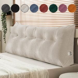 Velvet Triangular Wedge Pillow, Removable Cover Headboard Pillow for Daybed, Backrest Positioning Support Pillow Cushion Resting Reading Relaxing(Beige,Twin(39 * 20 * 8in))