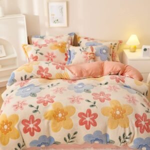 Pink Duvet Cover Twin, Fluffy Comforter Cover Set, Kawaii Bedding Sets for Girl Ultra Soft Cute Floral Bed Set for Kids (Flower, Twin)
