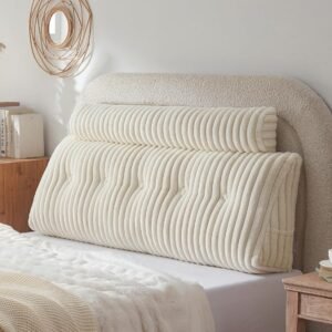 Headboard Pillow + A Long Neck Roll Pillow Body Pillow，Faux Fur Headboard Wedge Pillow with Removable Cover (Beige, Queen：59x8x20 inches)