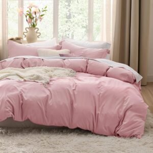 Pink Duvet Cover Queen Size - 3 Pieces Prewashed Extra Soft Bedding Set, Includes 1 Duvet Cover 90x90 Inches with Zipper Closure & 2 Pillow Shams, Comforter Not Included