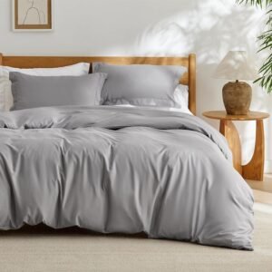 Duvet Cover Queen Size - Soft Double Brushed Bedding Set for Kids & Adults, Zipper Closure, 3 Pieces, Includes 1 Duvet Cover (90"x90") & 2 Pillow Shams, NO Comforter, Grey