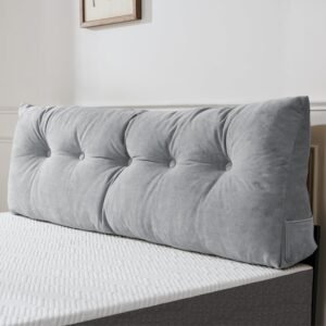 Premium Wedge Pillow Headboard with Removable Cover - Triangular Reading Support Backrest for Bed with Side Pockets, Perfect for Reading & TV (Light Gray Twin Size, 39x8x20 Inches)