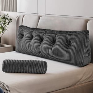 Queen Pillow Headboard with 2 Roll Pillow, Triangular Wedge Headboard Pillow, Large Reading Pillow Bed Reading Pillow for Bed Sitting Up Sleeping, Backrest Pillow for Back Pain Relief, Grey
