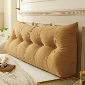 Triangular Reading Bed Rest Pillow with Side Pocket Large Bolster Cushion Headboard Backrest Wedge Pillow Twin,Camel,39 * 7.87 * 19.68in