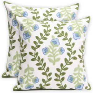 Set of 2 Embroidered Decorative Throw Pillow Covers Couch Square Pillowcases Cushion for Bedroom Sofa  Decor 18x18 Inch (Blue Floral)