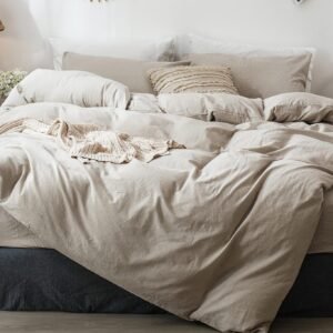 Bedding Duvet Cover Set 100% Washed Cotton Linen Like Textured Breathable Durable Soft Comfy (Tannish Linen Grey, King)