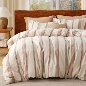 Cotton Duvet Cover King Size - Waffle Boho Neppy Textured Duvet Cover Set, Soft and Breathable Striped Bedding Set for All Seasons (Pink, King, 104"x90")