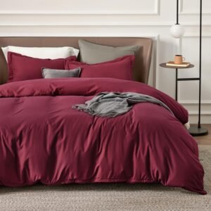 Duvet Cover Queen Size - Soft Double Brushed Bedding Set for Kids & Adults, Zipper Closure, 3 Pieces, Includes 1 Duvet Cover (90"x90") & 2 Pillow Shams, NO Comforter, Burgundy