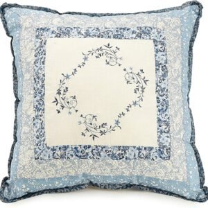 Embroidered Bedspread, 16" Square Pillow, Blue Floral